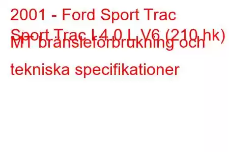 2001 - Ford Sport Trac
Sport Trac I 4.0 L V6 (210 hk) MT bränsleförbrukning och tekniska specifikationer