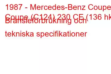 1987 - Mercedes-Benz Coupe
Coupe (C124) 230 CE (136 hk) Bränsleförbrukning och tekniska specifikationer