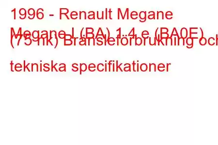 1996 - Renault Megane
Megane I (BA) 1.4 e (BA0E) (75 hk) Bränsleförbrukning och tekniska specifikationer