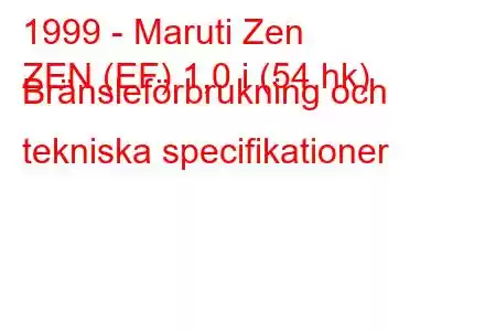 1999 - Maruti Zen
ZEN (EF) 1,0 i (54 hk) Bränsleförbrukning och tekniska specifikationer