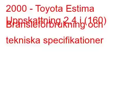 2000 - Toyota Estima
Uppskattning 2,4 i (160) Bränsleförbrukning och tekniska specifikationer