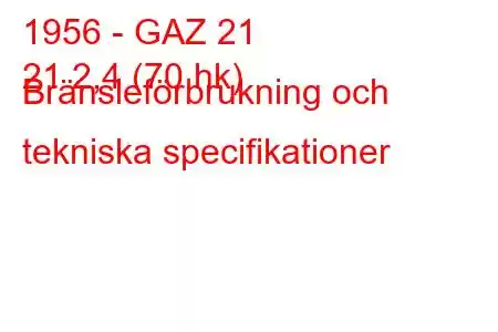 1956 - GAZ 21
21 2,4 (70 hk) Bränsleförbrukning och tekniska specifikationer