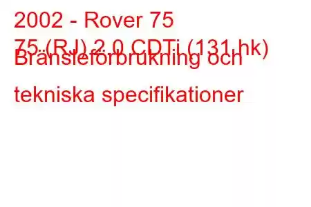 2002 - Rover 75
75 (RJ) 2.0 CDTi (131 hk) Bränsleförbrukning och tekniska specifikationer