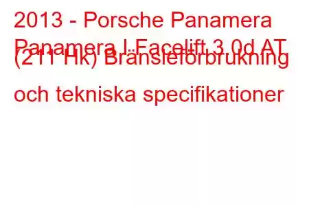 2013 - Porsche Panamera
Panamera I Facelift 3.0d AT (211 Hk) Bränsleförbrukning och tekniska specifikationer