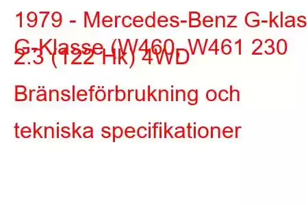 1979 - Mercedes-Benz G-klass
G-Klasse (W460, W461 230 2.3 (122 Hk) 4WD Bränsleförbrukning och tekniska specifikationer