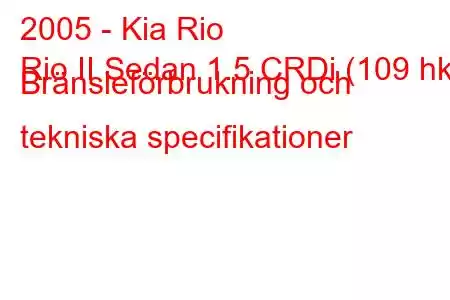 2005 - Kia Rio
Rio II Sedan 1.5 CRDi (109 hk) Bränsleförbrukning och tekniska specifikationer