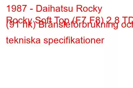 1987 - Daihatsu Rocky
Rocky Soft Top (F7,F8) 2,8 TD (91 hk) Bränsleförbrukning och tekniska specifikationer