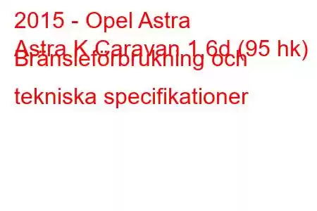 2015 - Opel Astra
Astra K Caravan 1,6d (95 hk) Bränsleförbrukning och tekniska specifikationer