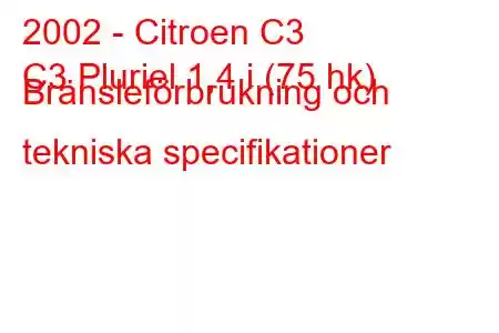 2002 - Citroen C3
C3 Pluriel 1,4 i (75 hk) Bränsleförbrukning och tekniska specifikationer