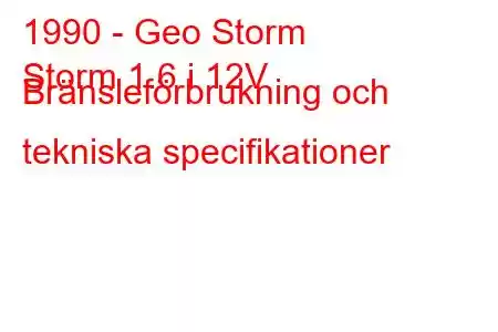 1990 - Geo Storm
Storm 1.6 i 12V Bränsleförbrukning och tekniska specifikationer