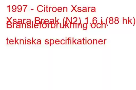 1997 - Citroen Xsara
Xsara Break (N2) 1,6 i (88 hk) Bränsleförbrukning och tekniska specifikationer