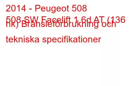 2014 - Peugeot 508
508 SW Facelift 1.6d AT (136 hk) Bränsleförbrukning och tekniska specifikationer