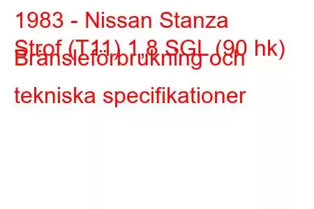 1983 - Nissan Stanza
Strof (T11) 1,8 SGL (90 hk) Bränsleförbrukning och tekniska specifikationer