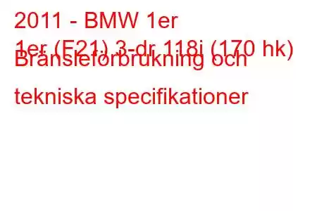 2011 - BMW 1er
1er (F21) 3-dr 118i (170 hk) Bränsleförbrukning och tekniska specifikationer