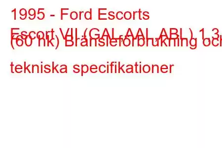 1995 - Ford Escorts
Escort VII (GAL,AAL,ABL) 1,3 i (60 hk) Bränsleförbrukning och tekniska specifikationer