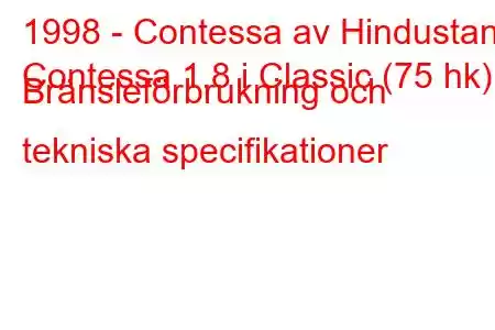 1998 - Contessa av Hindustan
Contessa 1.8 i Classic (75 hk) Bränsleförbrukning och tekniska specifikationer