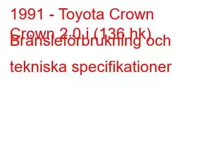 1991 - Toyota Crown
Crown 2.0 i (136 hk) Bränsleförbrukning och tekniska specifikationer