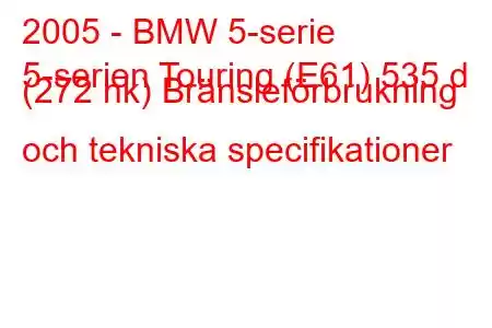 2005 - BMW 5-serie
5-serien Touring (E61) 535 d (272 hk) Bränsleförbrukning och tekniska specifikationer