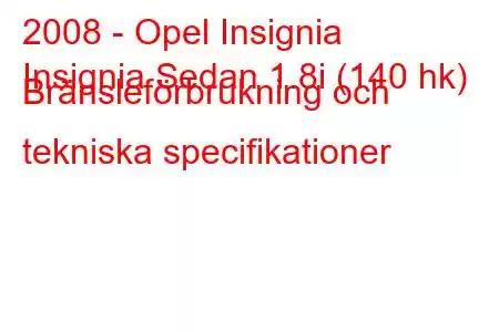 2008 - Opel Insignia
Insignia Sedan 1.8i (140 hk) Bränsleförbrukning och tekniska specifikationer