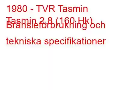 1980 - TVR Tasmin
Tasmin 2.8 (160 Hk) Bränsleförbrukning och tekniska specifikationer