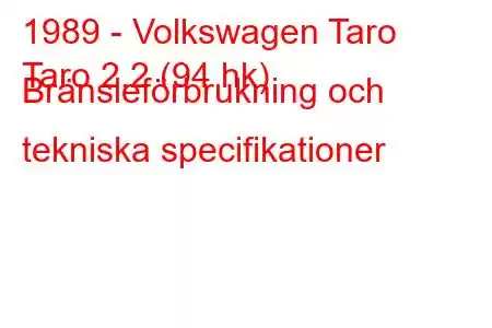 1989 - Volkswagen Taro
Taro 2.2 (94 hk) Bränsleförbrukning och tekniska specifikationer