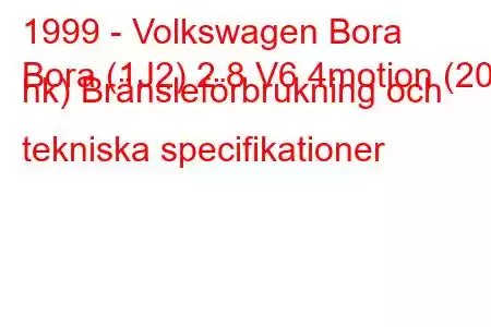 1999 - Volkswagen Bora
Bora (1J2) 2.8 V6 4motion (204 hk) Bränsleförbrukning och tekniska specifikationer