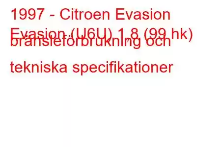 1997 - Citroen Evasion
Evasion (U6U) 1,8 (99 hk) bränsleförbrukning och tekniska specifikationer