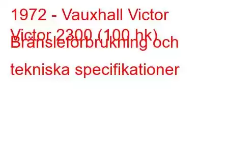 1972 - Vauxhall Victor
Victor 2300 (100 hk) Bränsleförbrukning och tekniska specifikationer