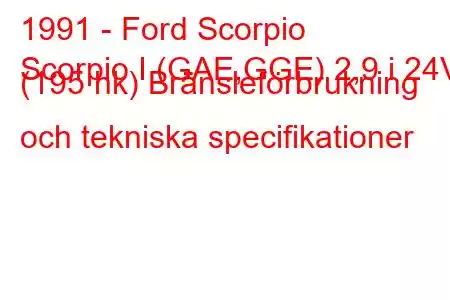 1991 - Ford Scorpio
Scorpio I (GAE,GGE) 2,9 i 24V (195 hk) Bränsleförbrukning och tekniska specifikationer