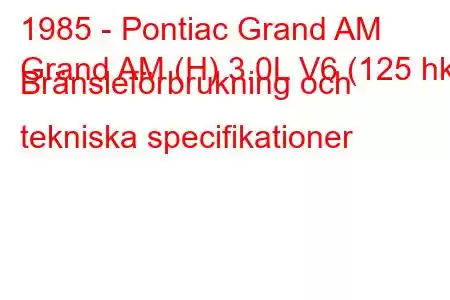 1985 - Pontiac Grand AM
Grand AM (H) 3.0L V6 (125 hk) Bränsleförbrukning och tekniska specifikationer