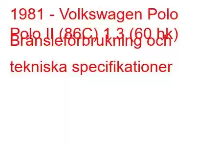 1981 - Volkswagen Polo
Polo II (86C) 1,3 (60 hk) Bränsleförbrukning och tekniska specifikationer