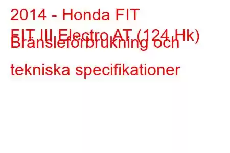 2014 - Honda FIT
FIT III Electro AT (124 Hk) Bränsleförbrukning och tekniska specifikationer