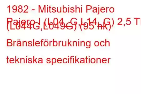 1982 - Mitsubishi Pajero
Pajero I (L04_G,L14_G) 2,5 TD (L044G,L049G) (95 hk) Bränsleförbrukning och tekniska specifikationer