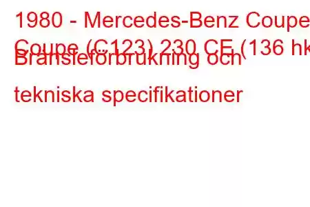 1980 - Mercedes-Benz Coupe
Coupe (C123) 230 CE (136 hk) Bränsleförbrukning och tekniska specifikationer