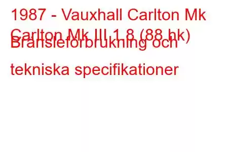 1987 - Vauxhall Carlton Mk
Carlton Mk III 1.8 (88 hk) Bränsleförbrukning och tekniska specifikationer