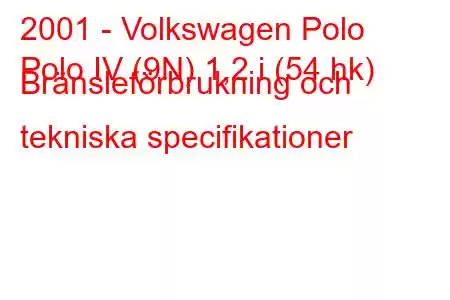 2001 - Volkswagen Polo
Polo IV (9N) 1,2 i (54 hk) Bränsleförbrukning och tekniska specifikationer