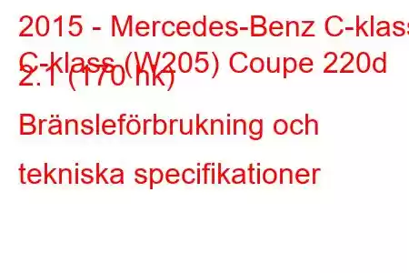 2015 - Mercedes-Benz C-klass
C-klass (W205) Coupe 220d 2.1 (170 hk) Bränsleförbrukning och tekniska specifikationer