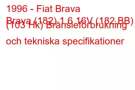 1996 - Fiat Brava
Brava (182) 1.6 16V (182.BB) (103 Hk) Bränsleförbrukning och tekniska specifikationer