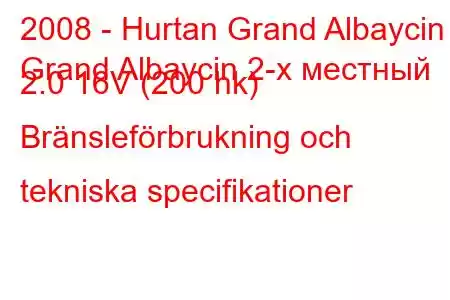 2008 - Hurtan Grand Albaycin
Grand Albaycin 2-х местный 2.0 16V (200 hk) Bränsleförbrukning och tekniska specifikationer