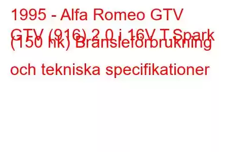 1995 - Alfa Romeo GTV
GTV (916) 2.0 i 16V T.Spark (150 hk) Bränsleförbrukning och tekniska specifikationer