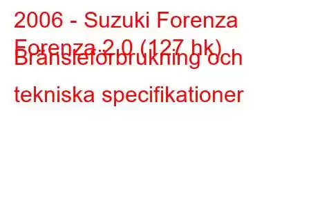 2006 - Suzuki Forenza
Forenza 2.0 (127 hk) Bränsleförbrukning och tekniska specifikationer