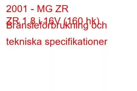 2001 - MG ZR
ZR 1.8 i 16V (160 hk) Bränsleförbrukning och tekniska specifikationer