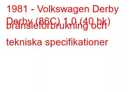 1981 - Volkswagen Derby
Derby (86C) 1,0 (40 hk) bränsleförbrukning och tekniska specifikationer