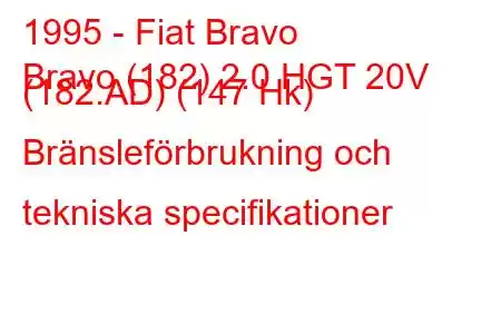 1995 - Fiat Bravo
Bravo (182) 2.0 HGT 20V (182.AD) (147 Hk) Bränsleförbrukning och tekniska specifikationer