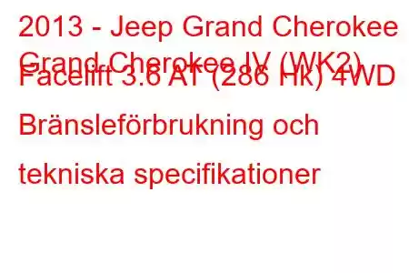 2013 - Jeep Grand Cherokee
Grand Cherokee IV (WK2) Facelift 3.6 AT (286 Hk) 4WD Bränsleförbrukning och tekniska specifikationer