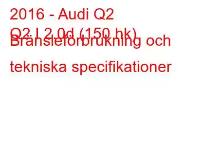 2016 - Audi Q2
Q2 I 2.0d (150 hk) Bränsleförbrukning och tekniska specifikationer