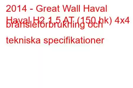 2014 - Great Wall Haval
Haval H2 1,5 AT (150 hk) 4x4 bränsleförbrukning och tekniska specifikationer