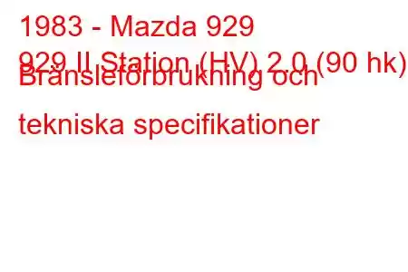 1983 - Mazda 929
929 II Station (HV) 2.0 (90 hk) Bränsleförbrukning och tekniska specifikationer