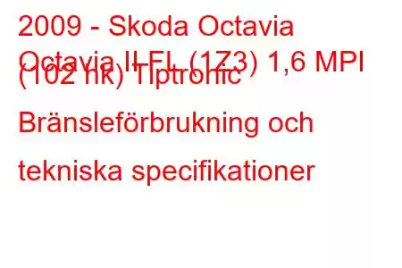 2009 - Skoda Octavia
Octavia II FL (1Z3) 1,6 MPI (102 hk) Tiptronic Bränsleförbrukning och tekniska specifikationer