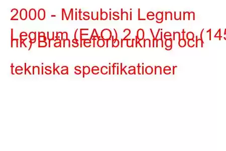 2000 - Mitsubishi Legnum
Legnum (EAO) 2.0 Viento (145 hk) Bränsleförbrukning och tekniska specifikationer